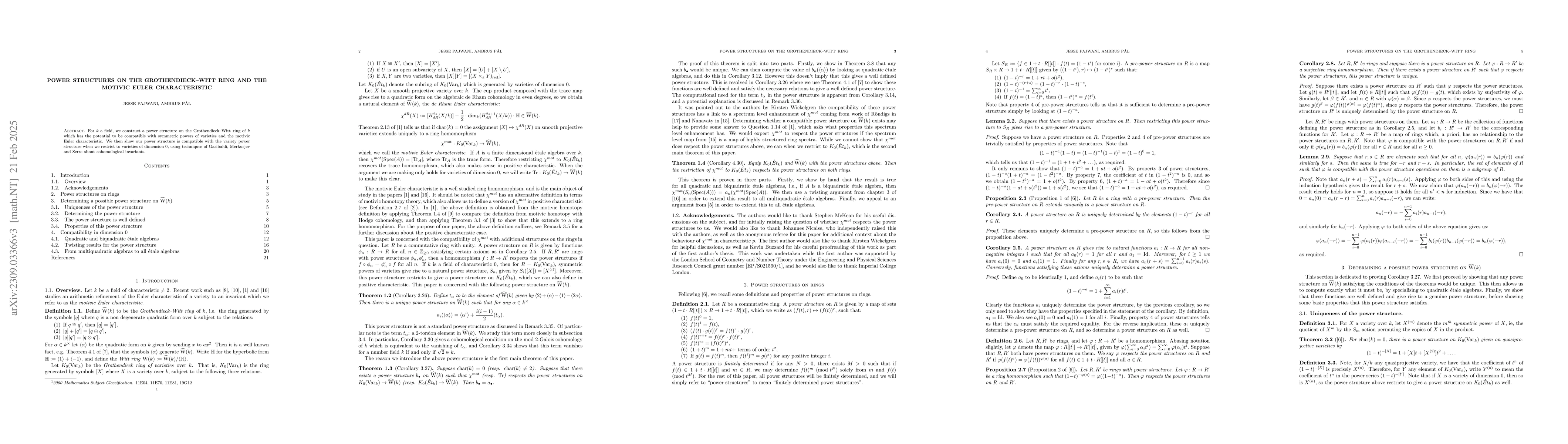 Thumbnail for Power structures on the Grothendieck--Witt ring and the motivic Euler
  characteristic