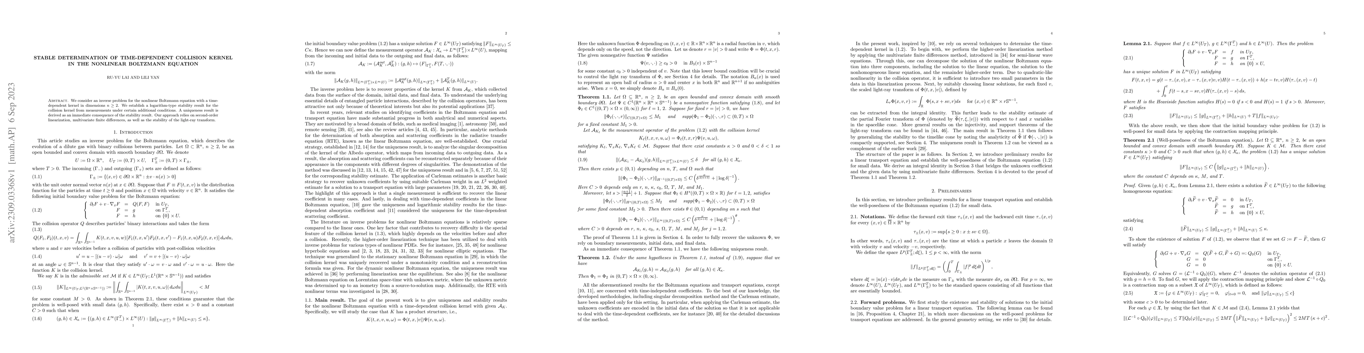 Thumbnail for Stable determination of time-dependent collision kernel in the nonlinear
  Boltzmann equation