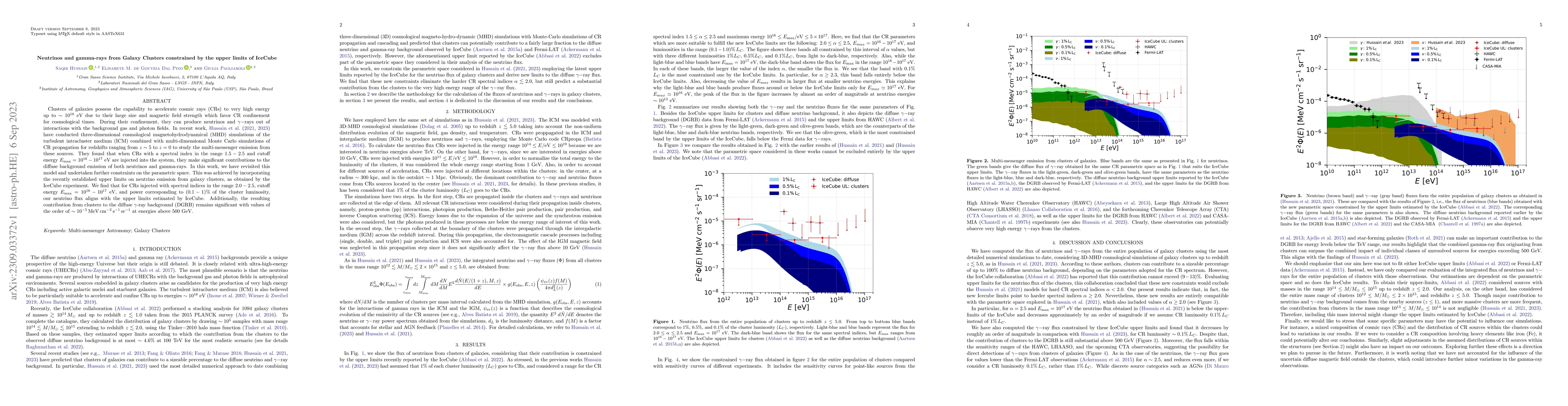 Thumbnail for Neutrinos and gamma-rays from Galaxy Clusters constrained by the upper
  limits of IceCube