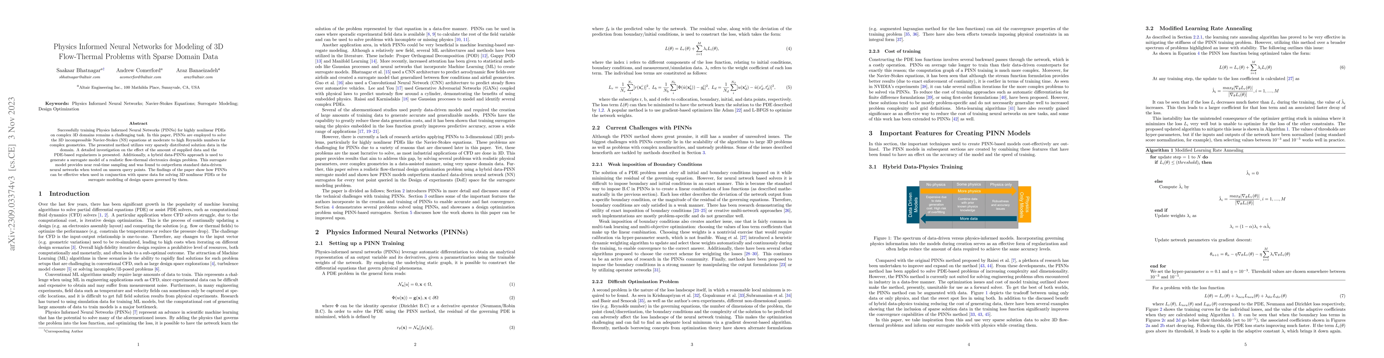Thumbnail for Physics Informed Neural Networks for Modeling of 3D Flow-Thermal
  Problems with Sparse Domain Data