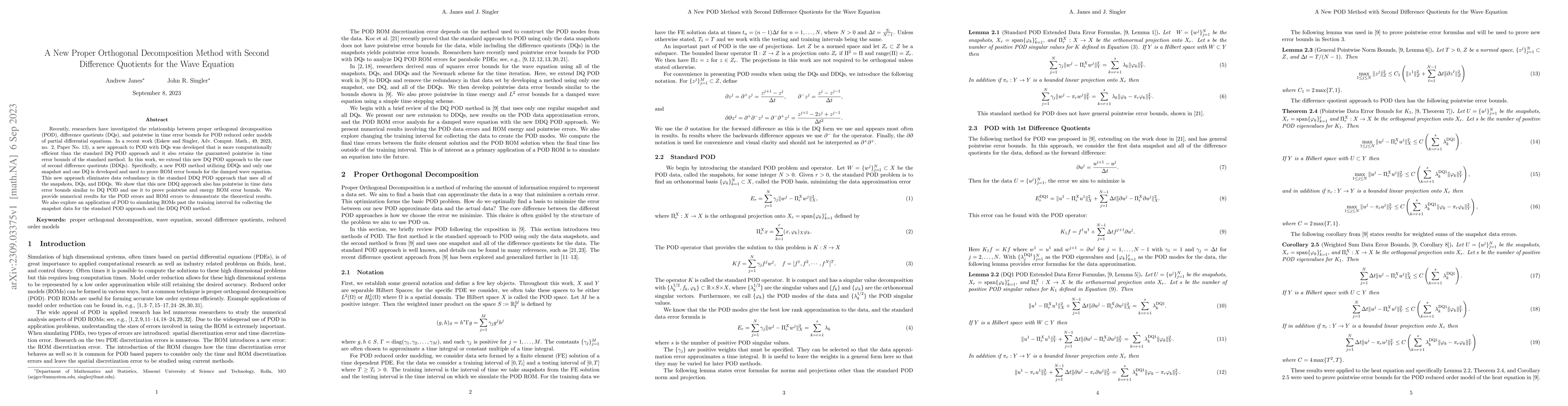Thumbnail for A New Proper Orthogonal Decomposition Method with Second Difference
  Quotients for the Wave Equation