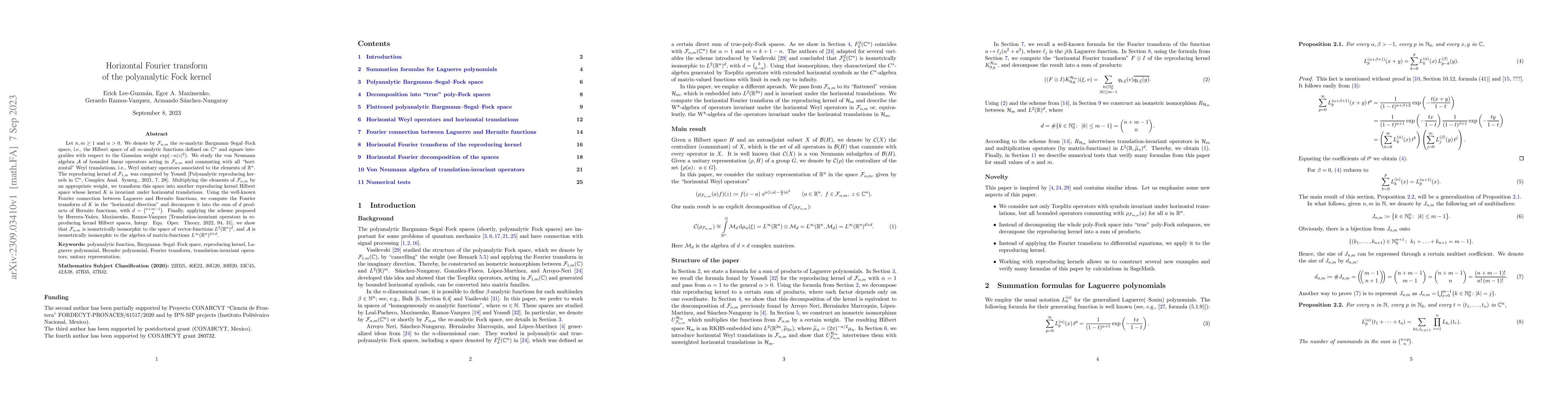 Thumbnail for Horizontal Fourier transform of the polyanalytic Fock kernel