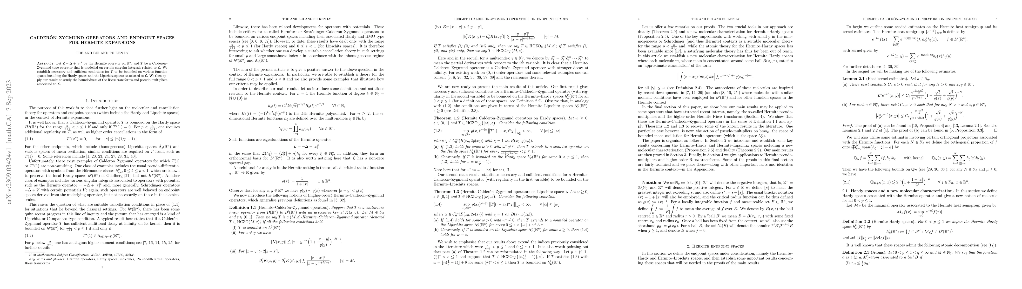 Thumbnail for Calder\'on-Zygmund operators and endpoint spaces for Hermite expansions