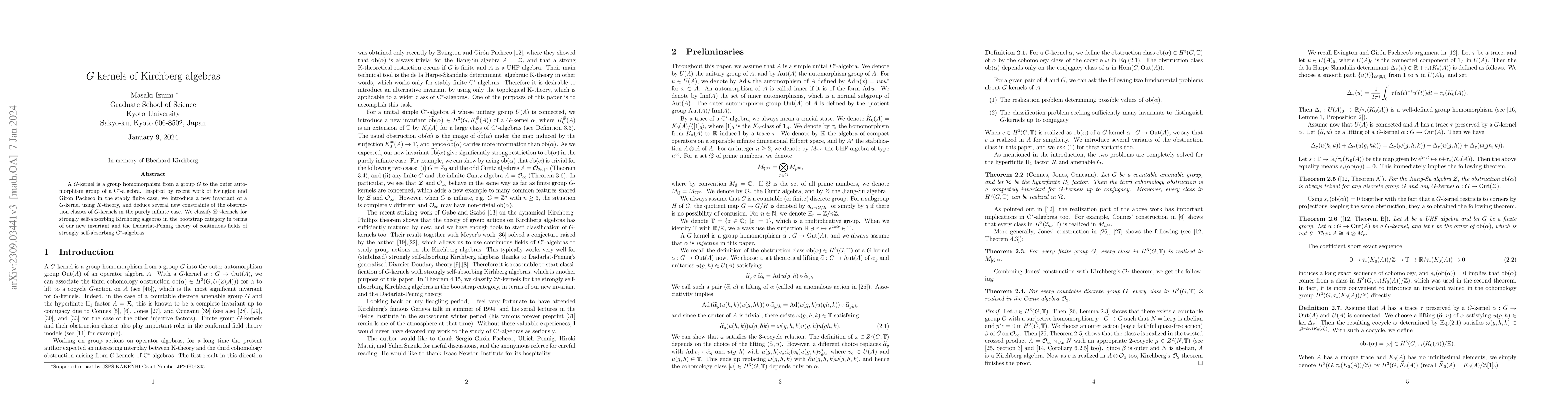 Thumbnail for $G$-kernels of Kirchberg algebras