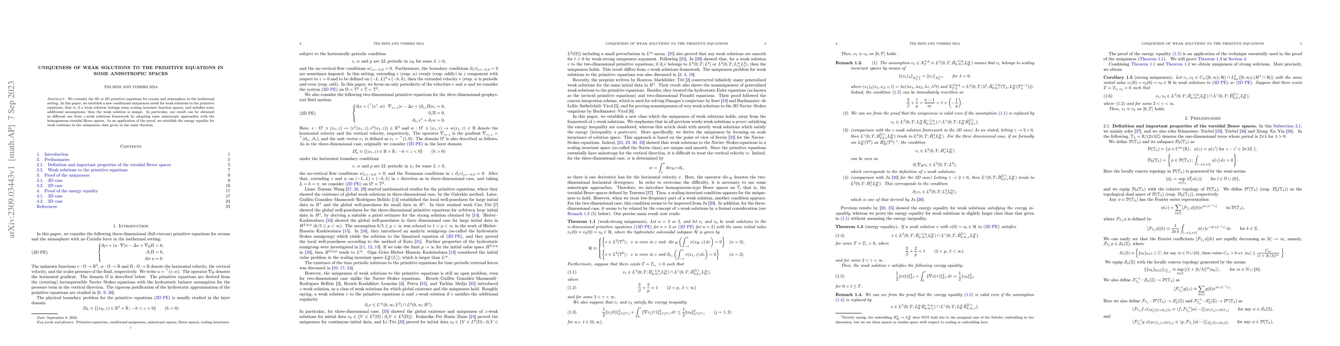 Thumbnail for Uniqueness of weak solutions to the primitive equations in some
  anisotropic spaces