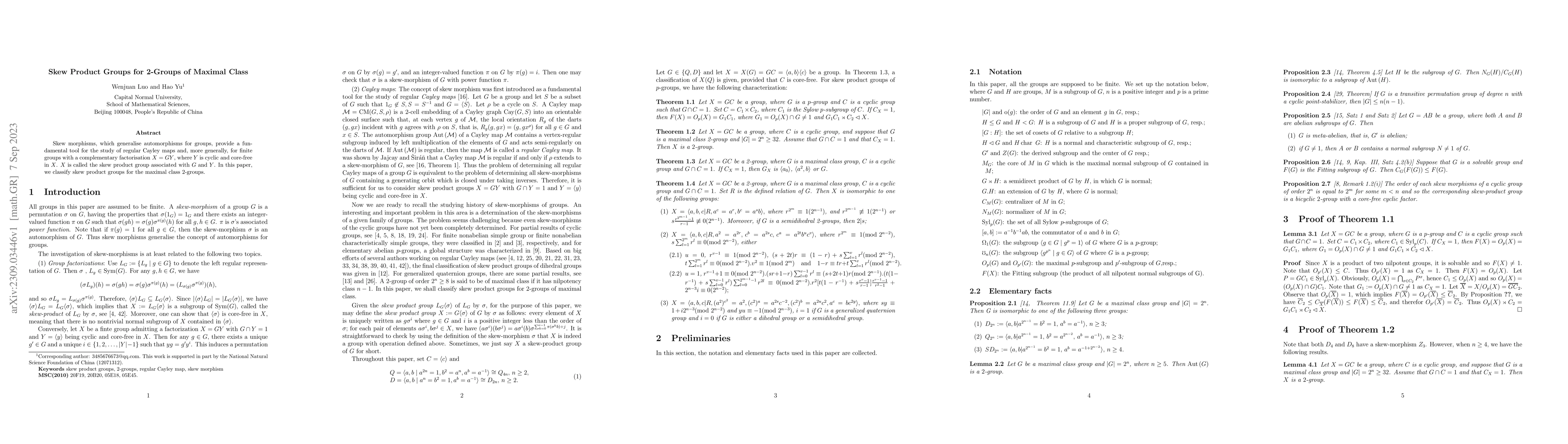 Thumbnail for Skew Product Groups for 2-Groups of Maximal Class