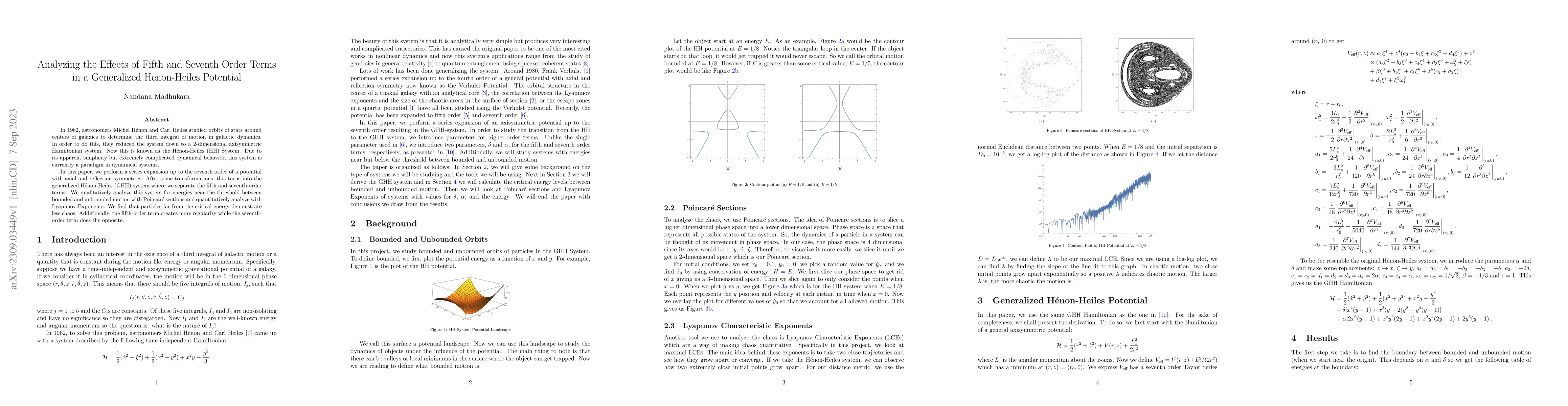 Thumbnail for Analyzing the Effects of Fifth and Seventh Order Terms in a Generalized
  Henon-Heiles Potential