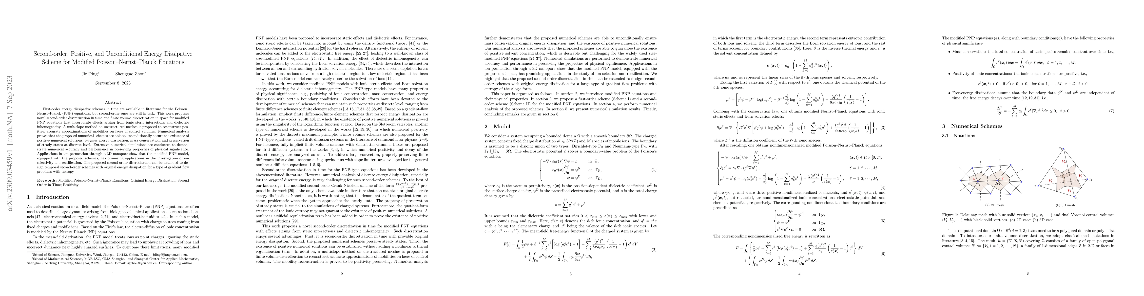Thumbnail for Second-order, Positive, and Unconditional Energy Dissipative Scheme for
  Modified Poisson-Nernst-Planck Equations
