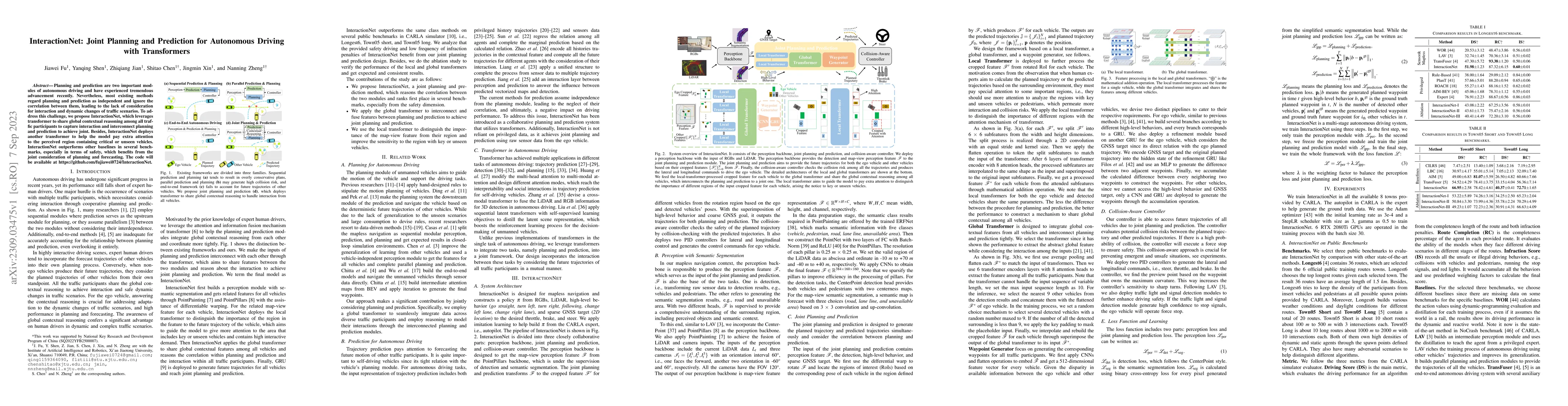 Thumbnail for InteractionNet: Joint Planning and Prediction for Autonomous Driving
  with Transformers