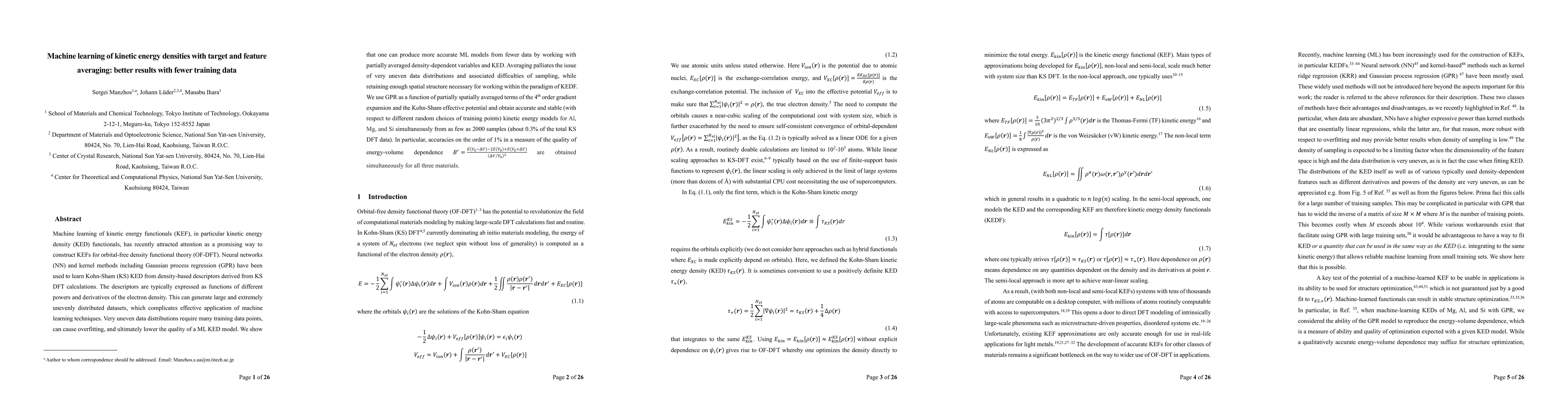 Thumbnail for Machine learning of kinetic energy densities with target and feature
  averaging: better results with fewer training data