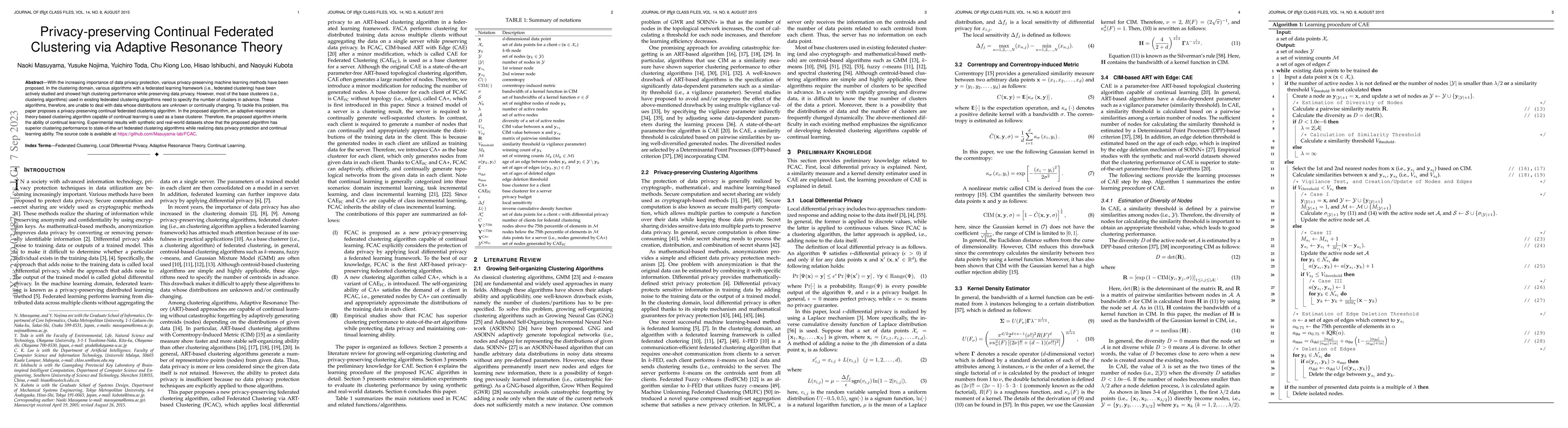 Thumbnail for Privacy-preserving Continual Federated Clustering via Adaptive Resonance
  Theory