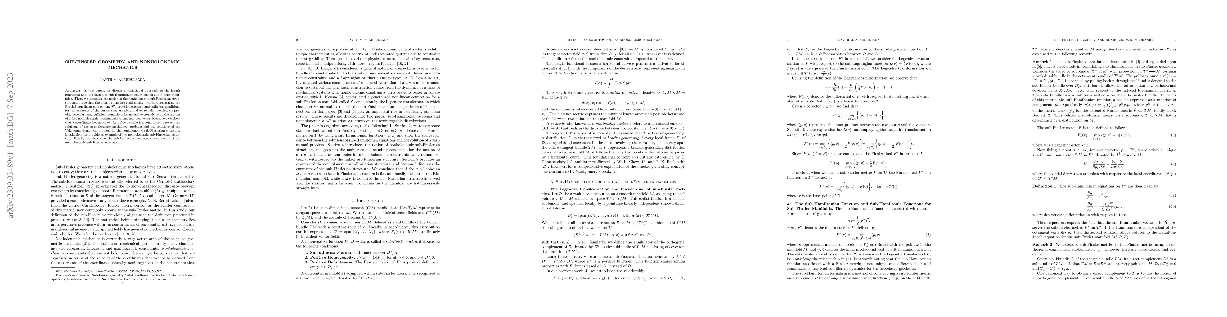 Thumbnail for Sub-Finsler geometry and nonholonomic mechanics