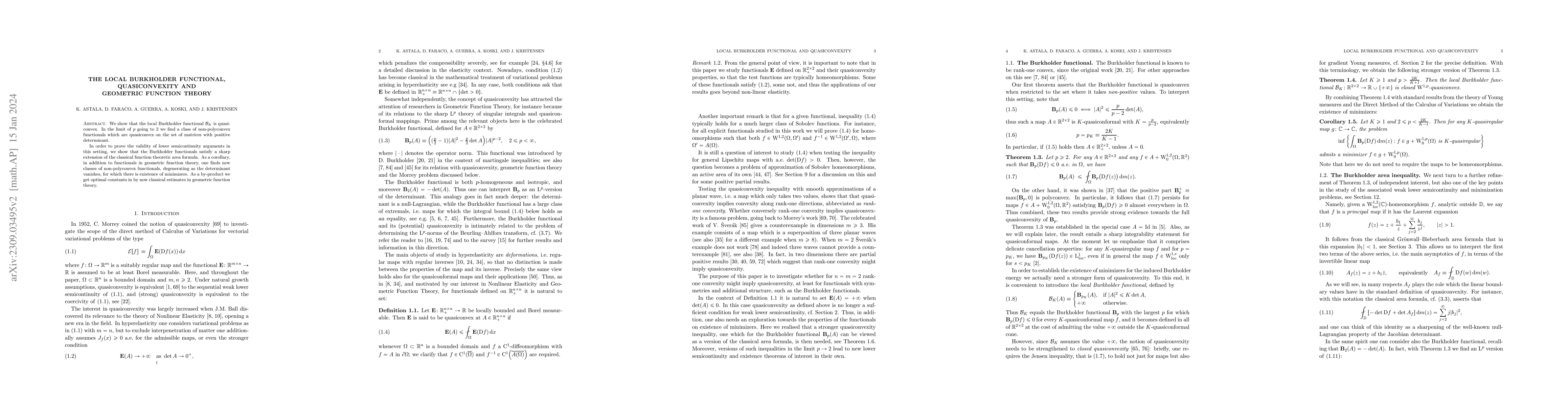 Thumbnail for The local Burkholder functional, quasiconvexity and Geometric Function
  Theory