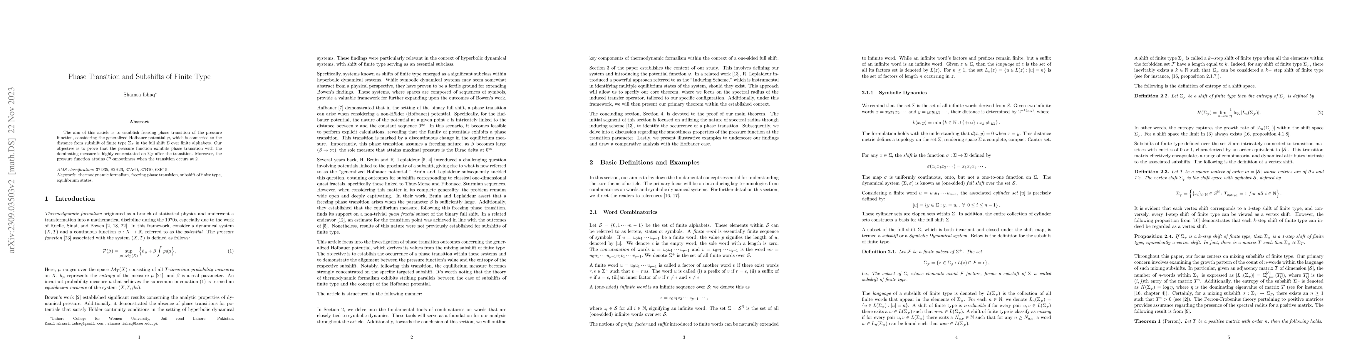 Thumbnail for Phase Transition and Subshifts of Finite Type