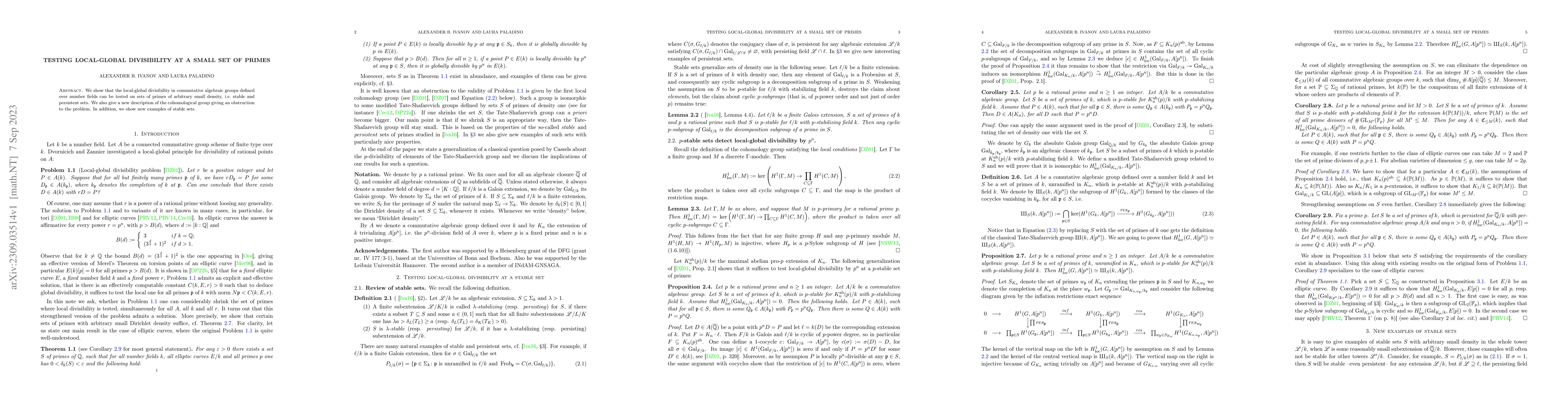 Thumbnail for Testing local-global divisibility at a stable set