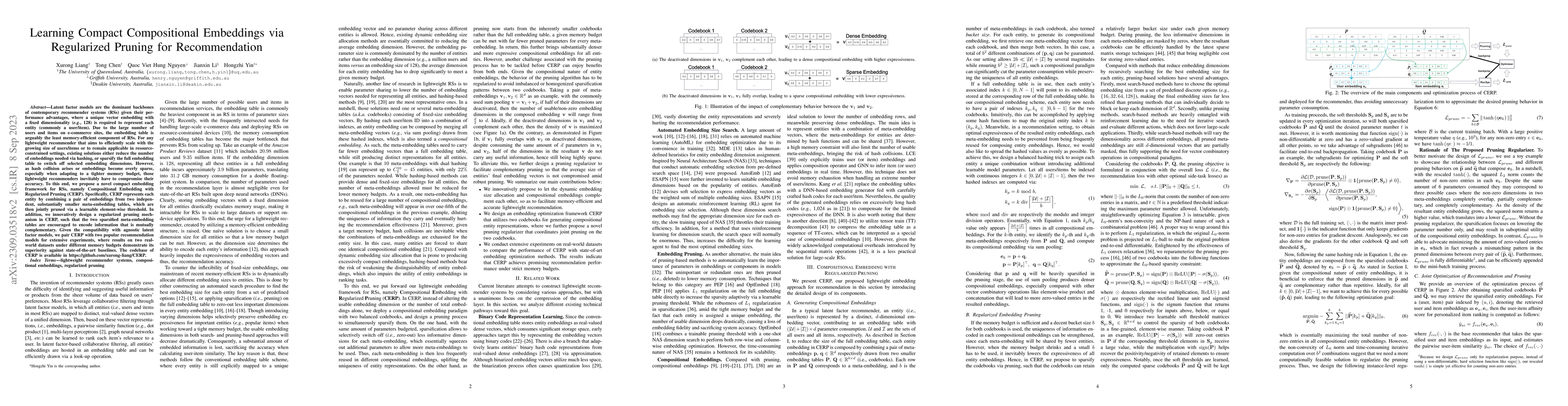 Thumbnail for Learning Compact Compositional Embeddings via Regularized Pruning for
  Recommendation