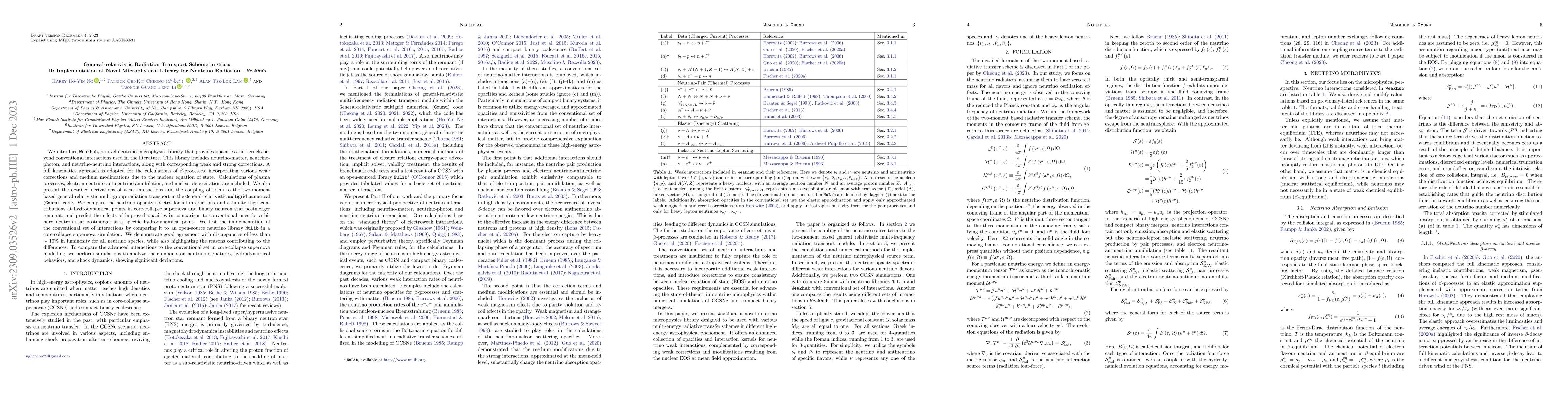 Thumbnail for General-relativistic radiation transport scheme in Gmunu II:
  Implementation of novel microphysical library for neutrino radiation --
  Weakhub