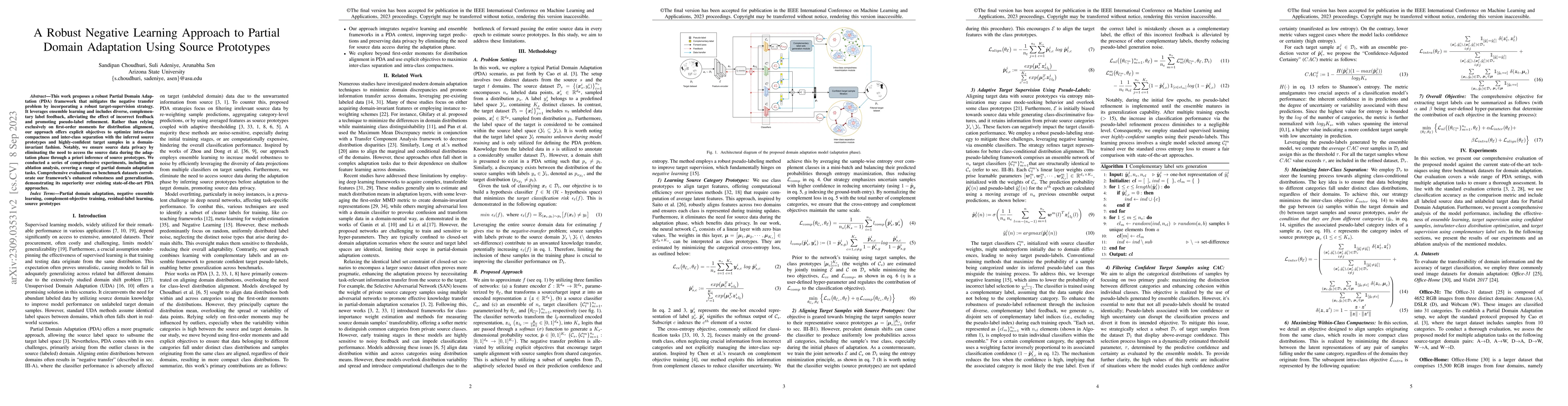 Thumbnail for A Robust Negative Learning Approach to Partial Domain Adaptation Using
  Source Prototypes
