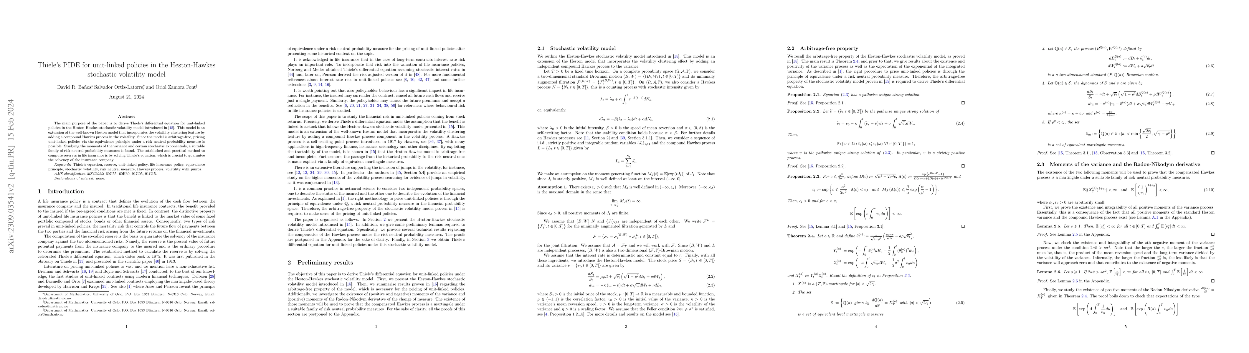 Thumbnail for Thiele's PIDE for unit-linked policies in the Heston-Hawkes stochastic
  volatility model