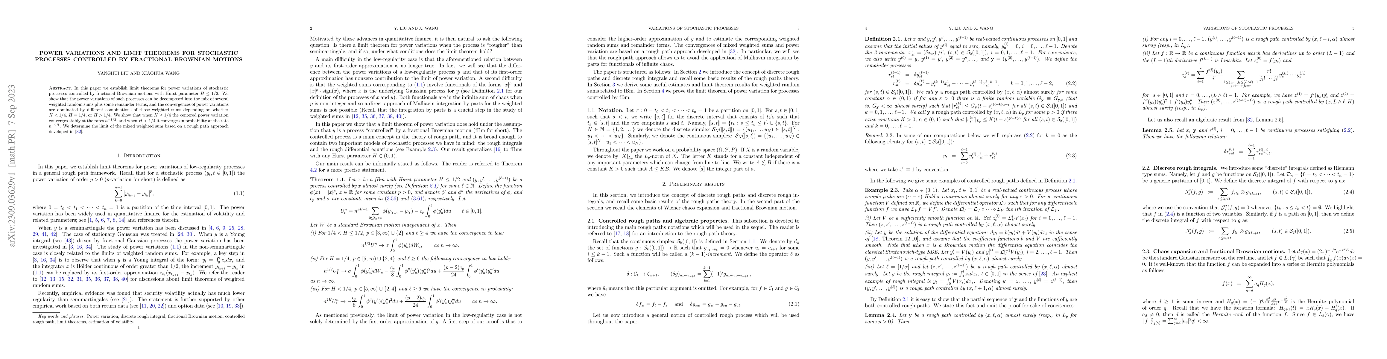 Thumbnail for Power variations and limit theorems for stochastic processes controlled
  by fractional Brownian motions