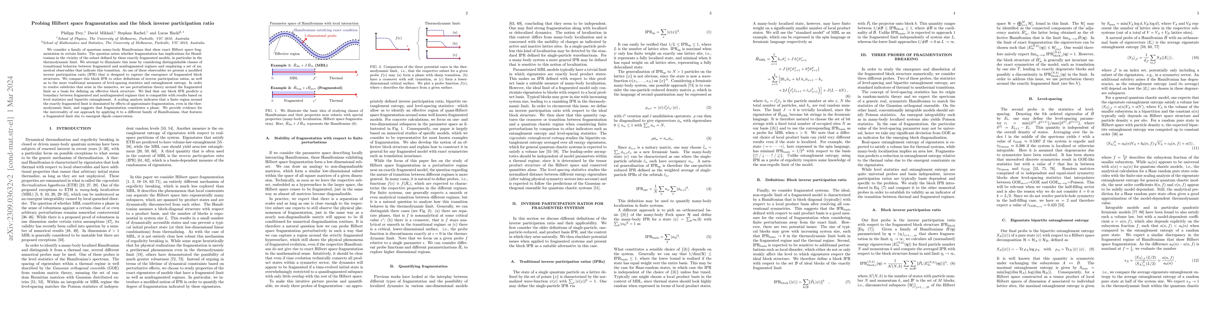 Thumbnail for Probing Hilbert space fragmentation and the block inverse participation
  ratio