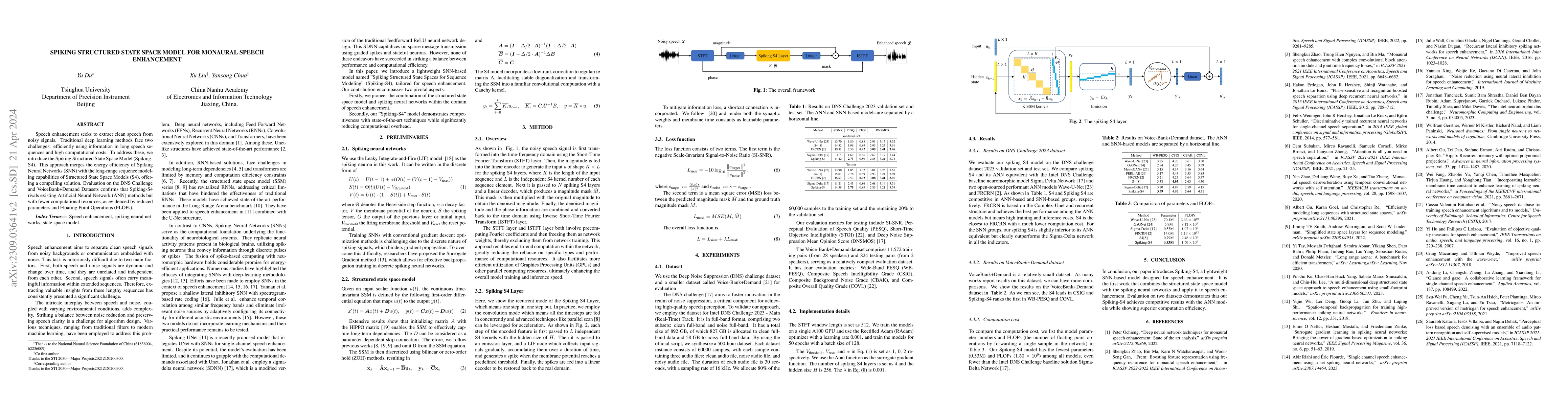 Thumbnail for Spiking Structured State Space Model for Monaural Speech Enhancement