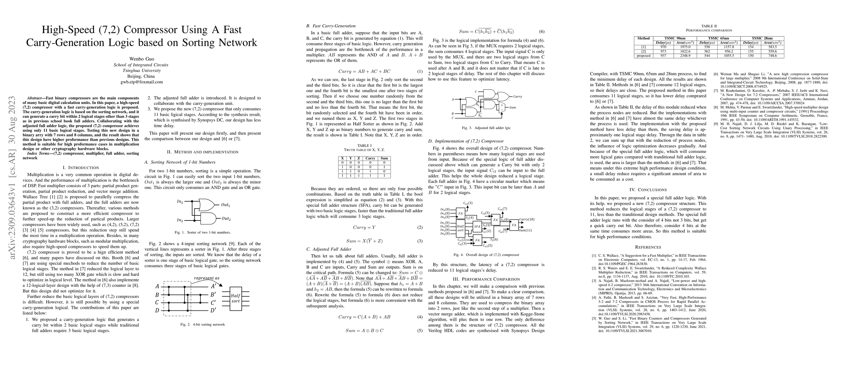 Thumbnail for High-Speed (7,2) Compressor Using A Fast Carry-Generation Logic based on
  Sorting Network