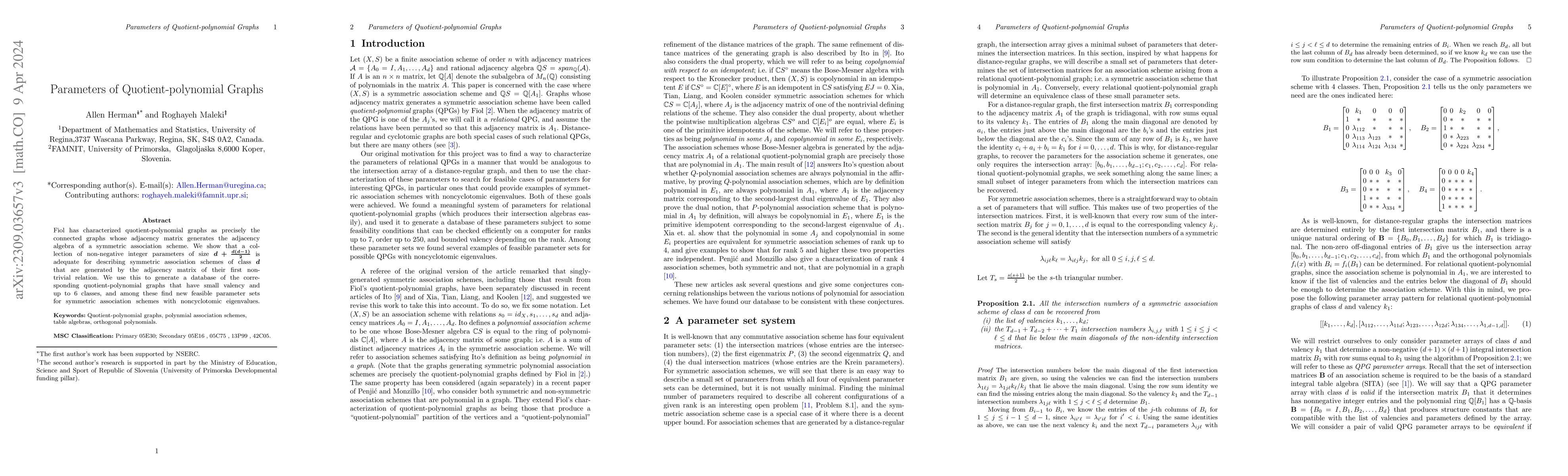 Thumbnail for Parameters of Quotient-Polynomial Graphs