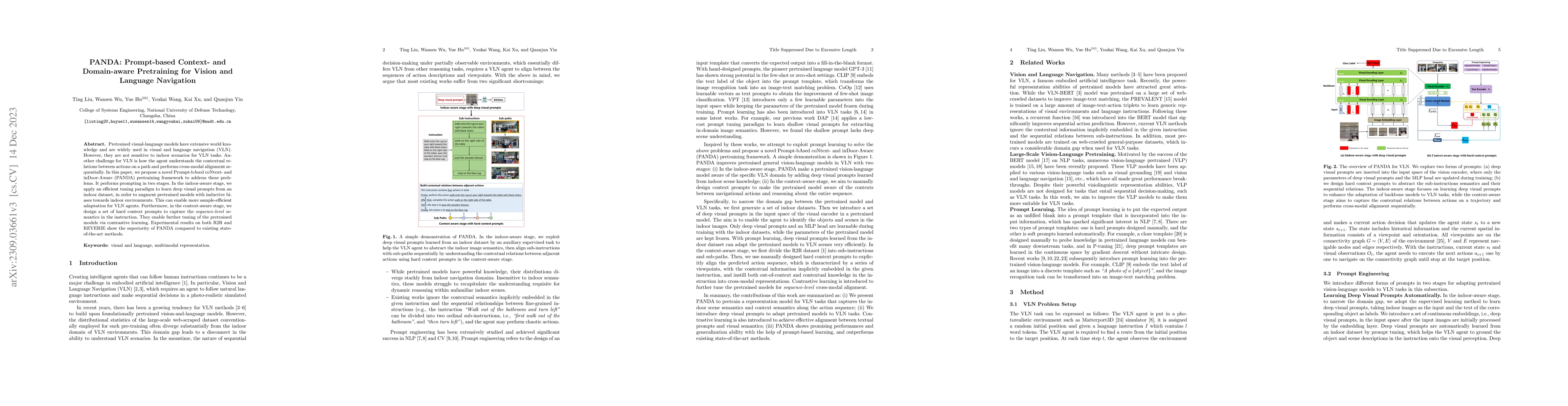 Thumbnail for Prompt-based Context- and Domain-aware Pretraining for Vision and
  Language Navigation