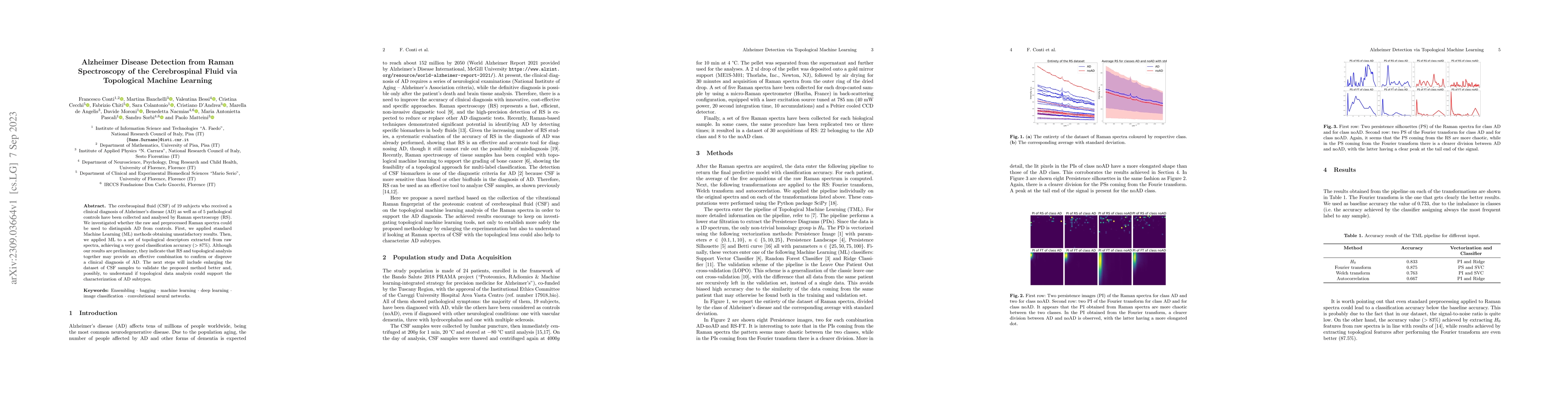 Thumbnail for Alzheimer Disease Detection from Raman Spectroscopy of the Cerebrospinal
  Fluid via Topological Machine Learning