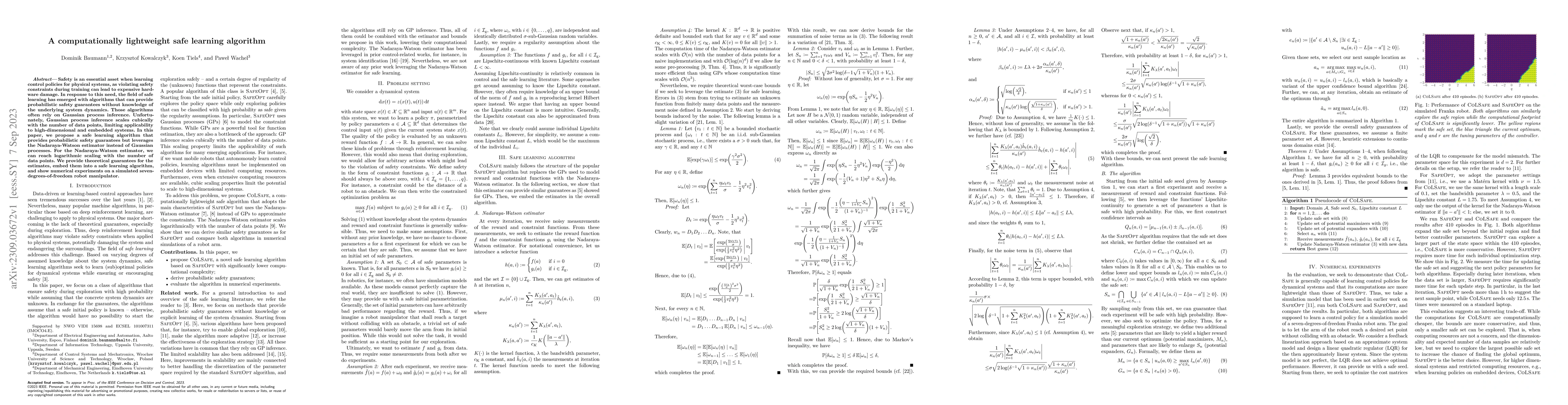 Thumbnail for A computationally lightweight safe learning algorithm