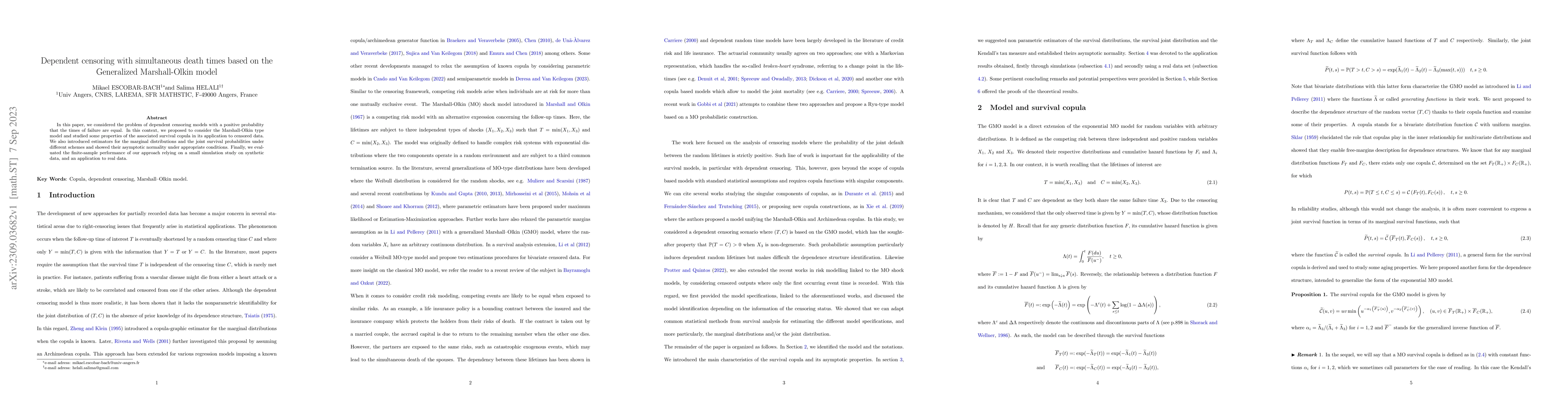 Thumbnail for Dependent censoring with simultaneous death times based on the
  Generalized Marshall-Olkin model