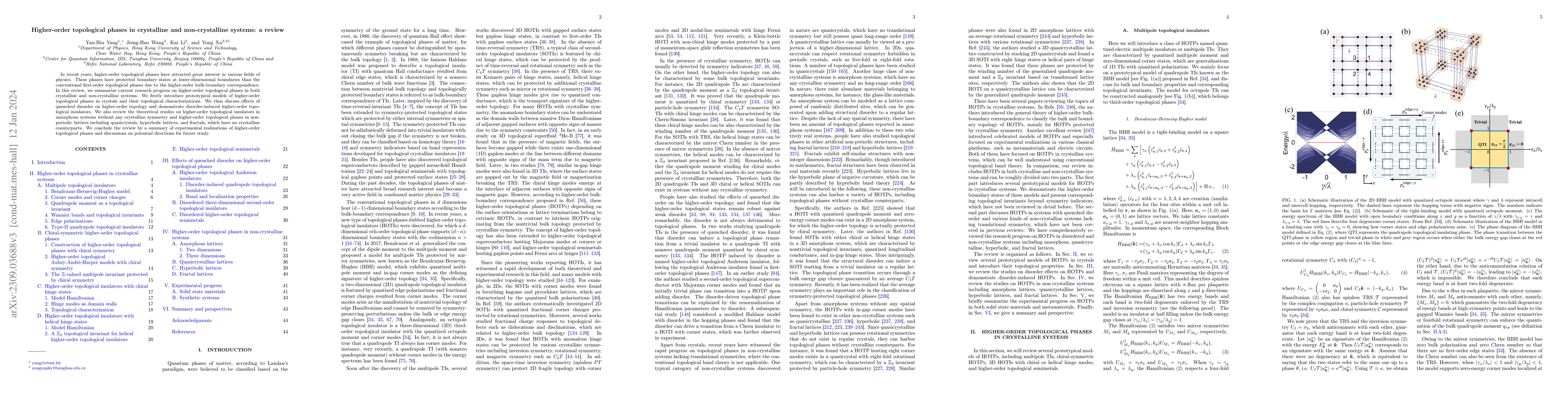 Thumbnail for Higher-order topological phases in crystalline and non-crystalline
  systems: a review