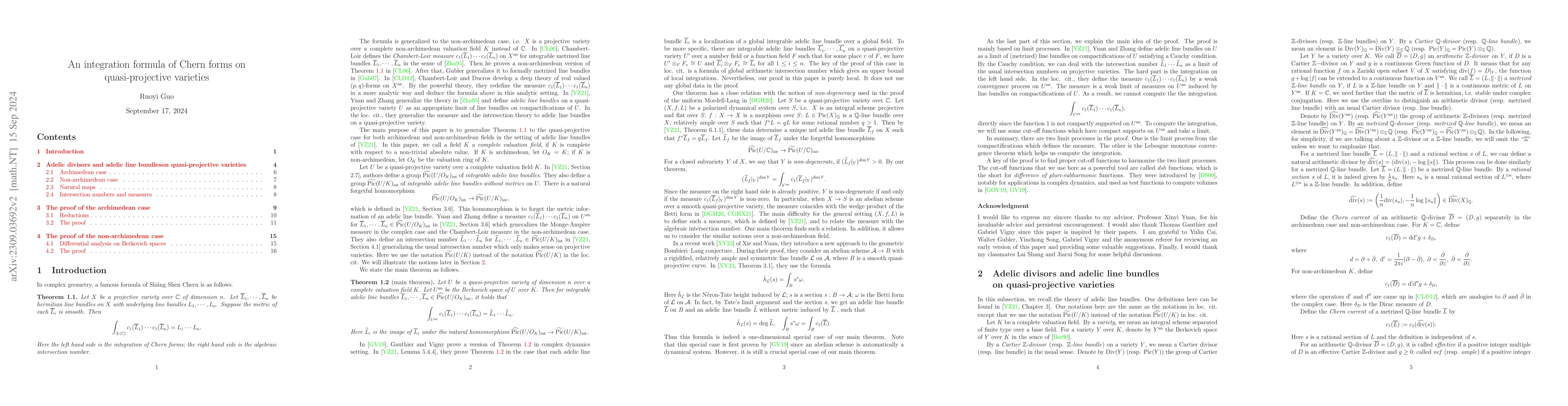 Thumbnail for An integration formula of Chern forms on quasi-projective varieties