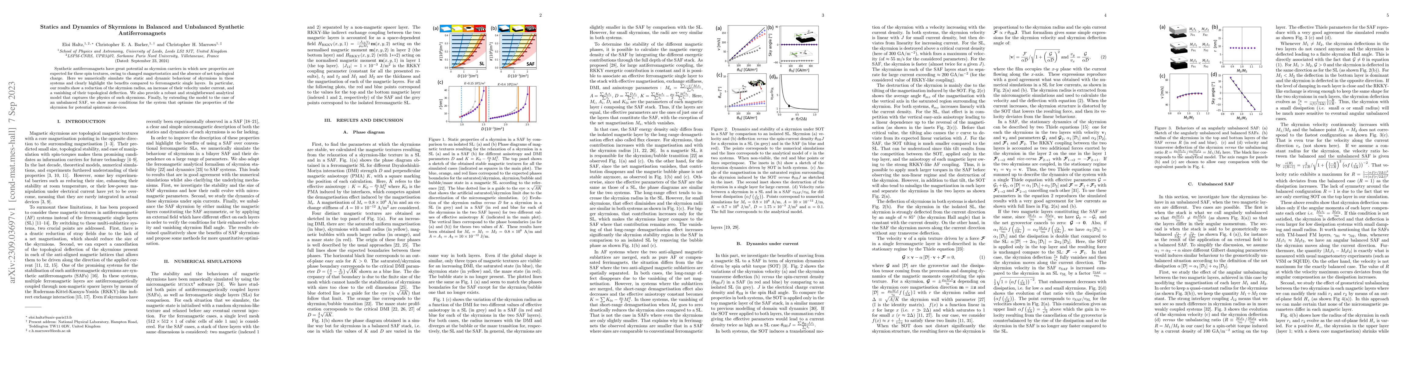 Thumbnail for Statics and Dynamics of Skyrmions in Balanced and Unbalanced Synthetic
  Antiferromagnets