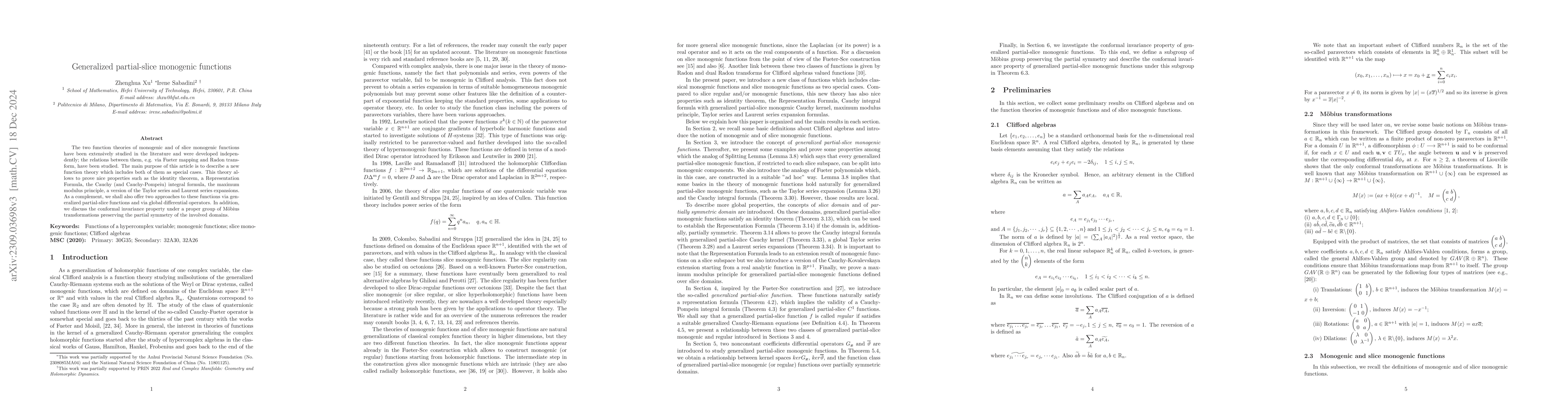 Thumbnail for Generalized partial-slice monogenic functions