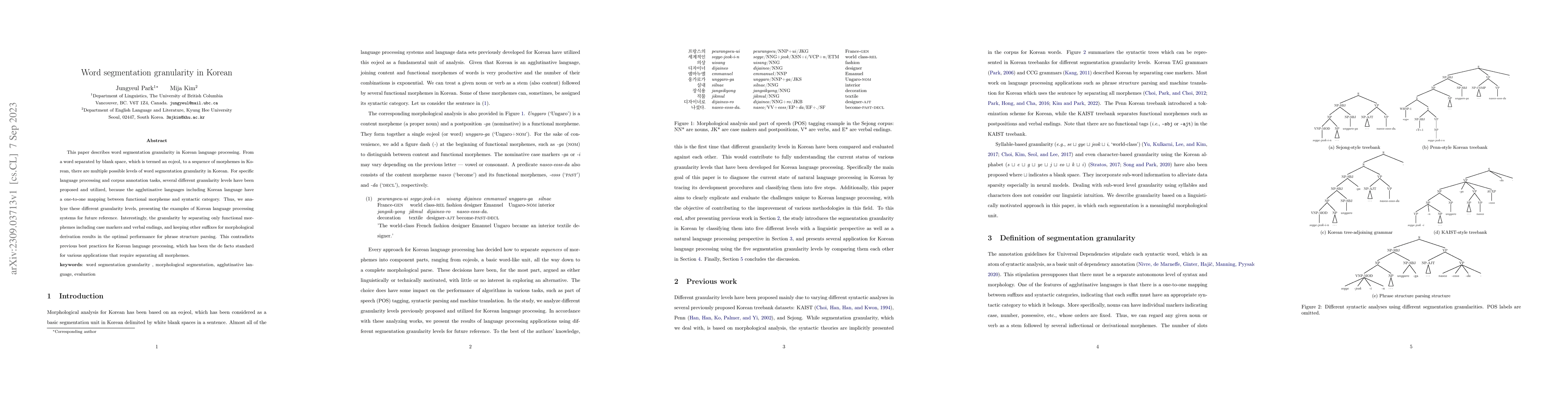 Thumbnail for Word segmentation granularity in Korean