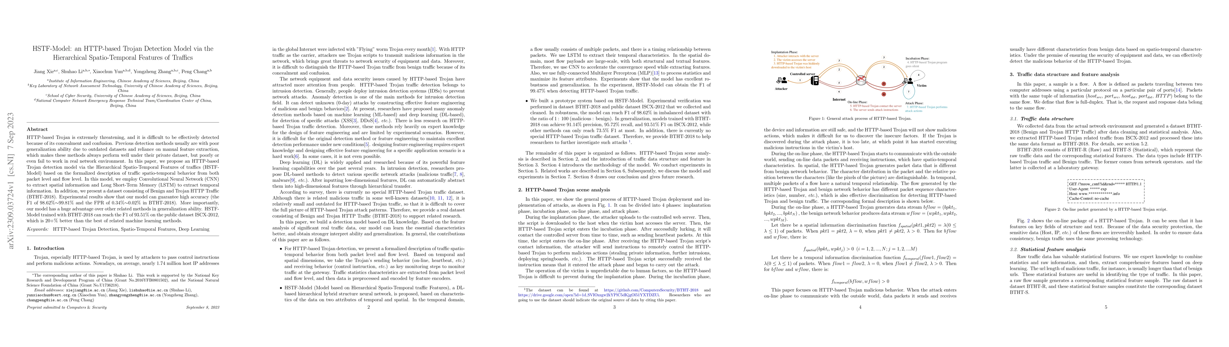 Thumbnail for HSTF-Model: an HTTP-based Trojan Detection Model via the Hierarchical
  Spatio-Temporal Features of Traffics