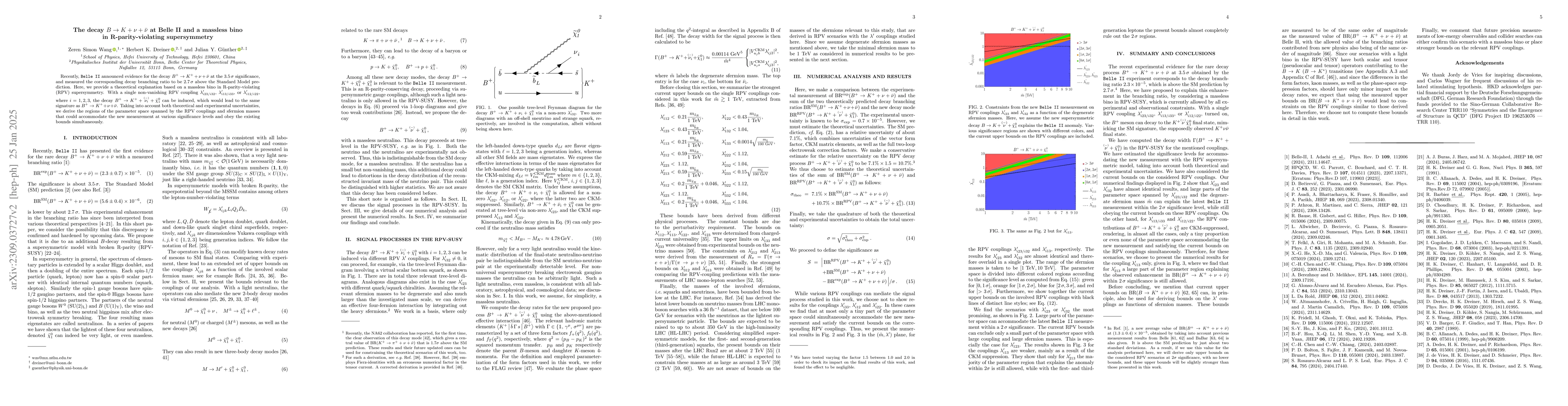 Thumbnail for The Decay $B\to K\nu\bar{\nu}$ at Belle II and a Massless Bino in
  R-parity-violating Supersymmetry