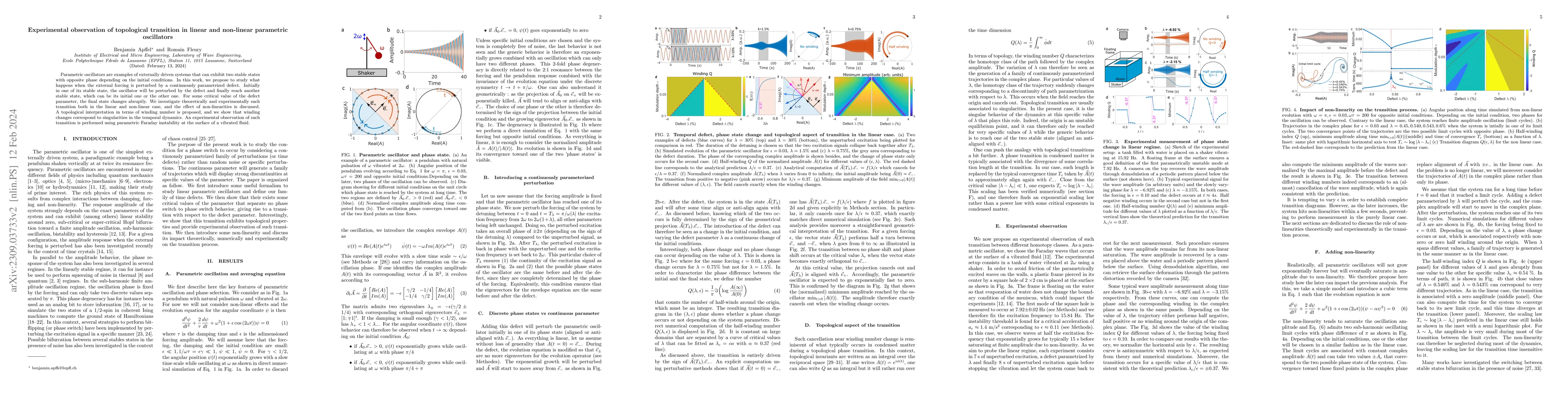 Thumbnail for Experimental observation of topological transition in linear and
  non-linear parametric oscillators
