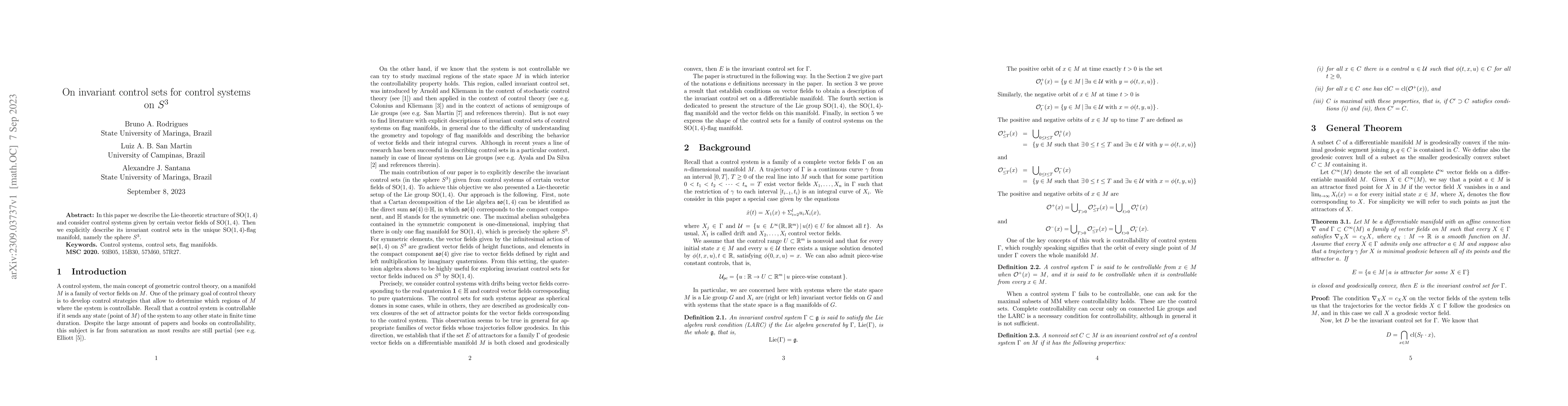 Thumbnail for On invariant control sets for control systems on $S^3$