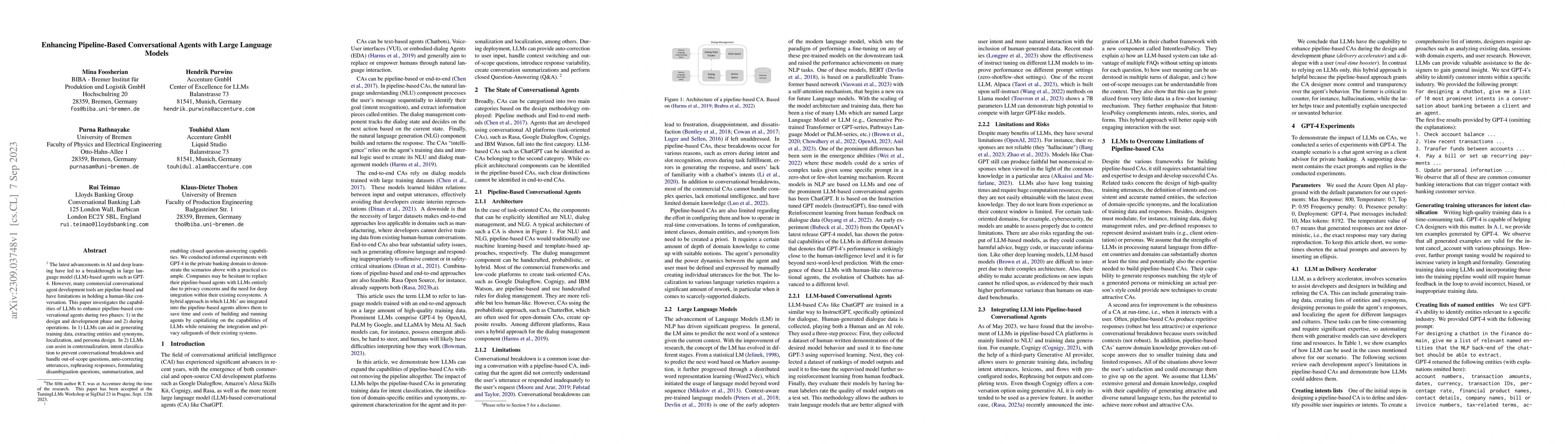 Thumbnail for Enhancing Pipeline-Based Conversational Agents with Large Language
  Models