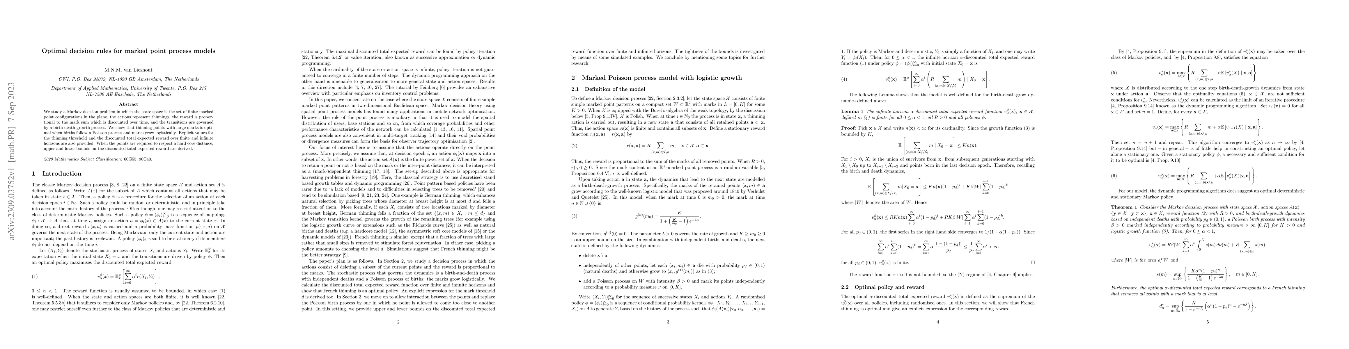 Thumbnail for Optimal decision rules for marked point process models