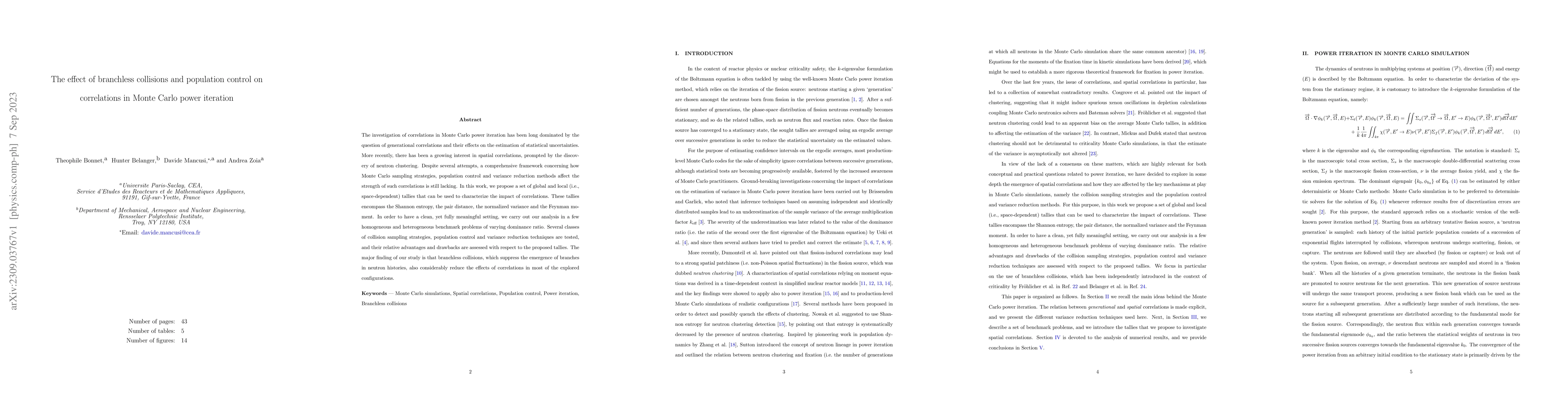 Thumbnail for The effect of branchless collisions and population control on
  correlations in Monte Carlo power iteration