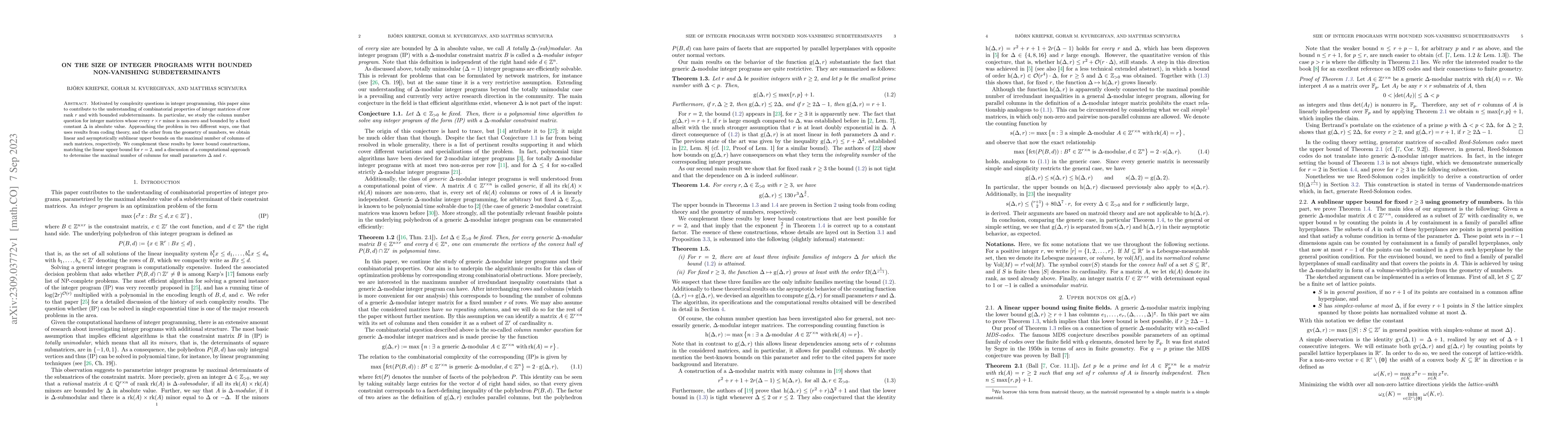 Thumbnail for On the size of integer programs with bounded non-vanishing
  subdeterminants