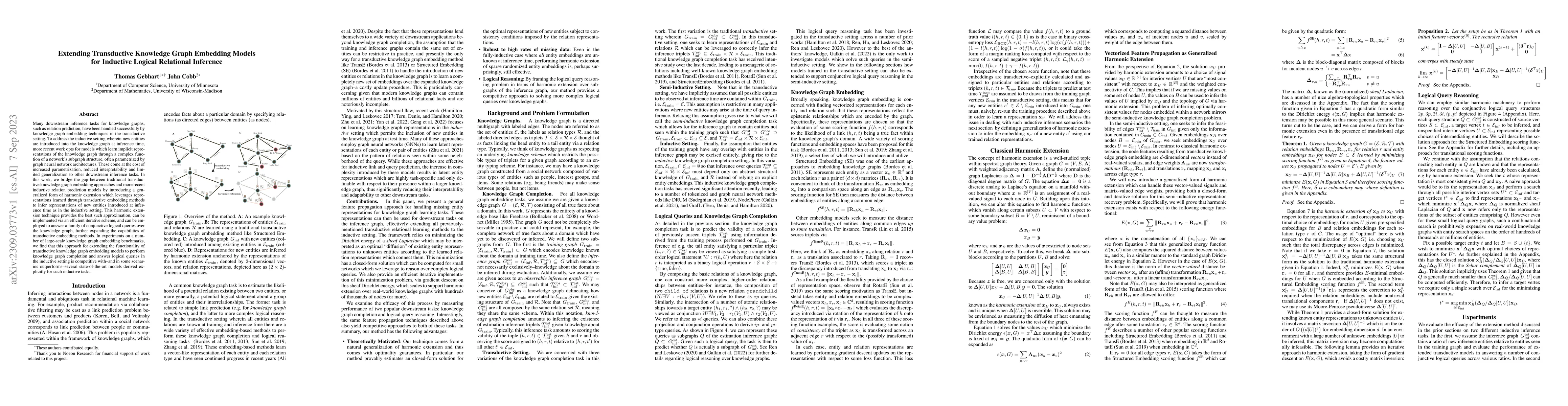 Thumbnail for Extending Transductive Knowledge Graph Embedding Models for Inductive
  Logical Relational Inference