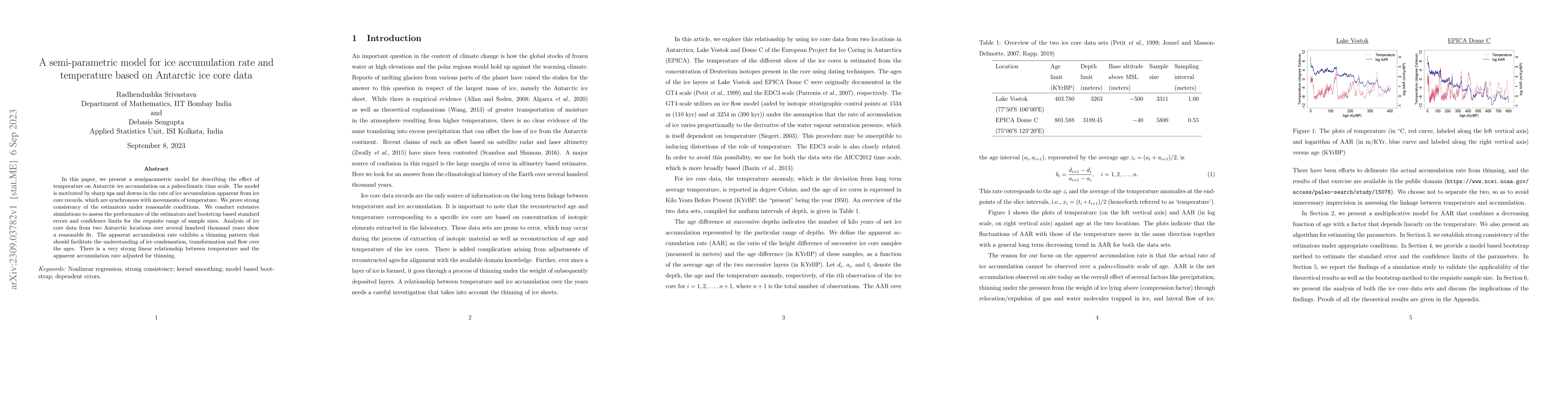 Thumbnail for A semi-parametric model for ice accumulation rate and temperature based
  on Antarctic ice core data