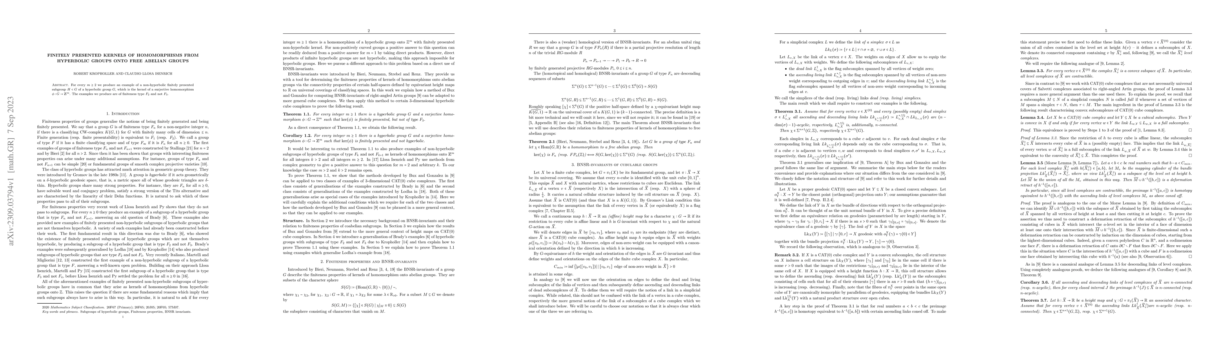 Thumbnail for Finitely presented kernels of homomorphisms from hyperbolic groups onto
  free abelian groups