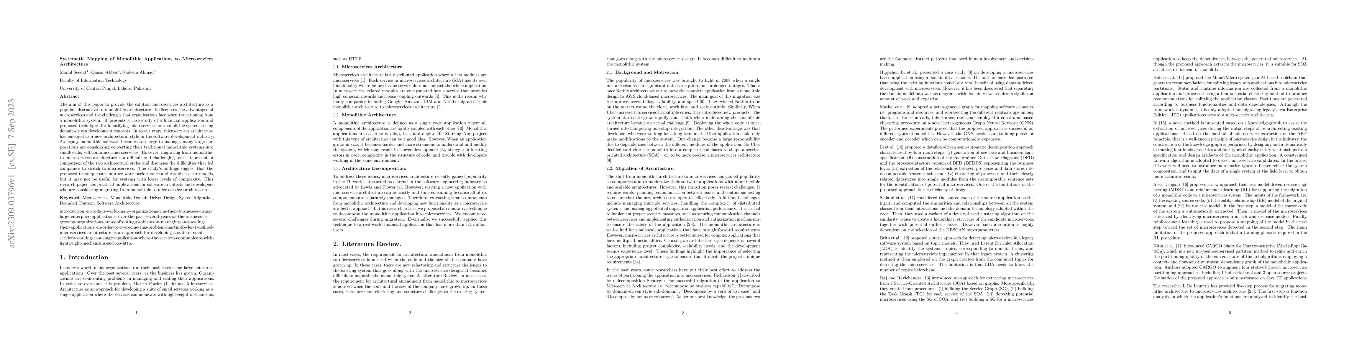 Thumbnail for Systematic Mapping of Monolithic Applications to Microservices
  Architecture