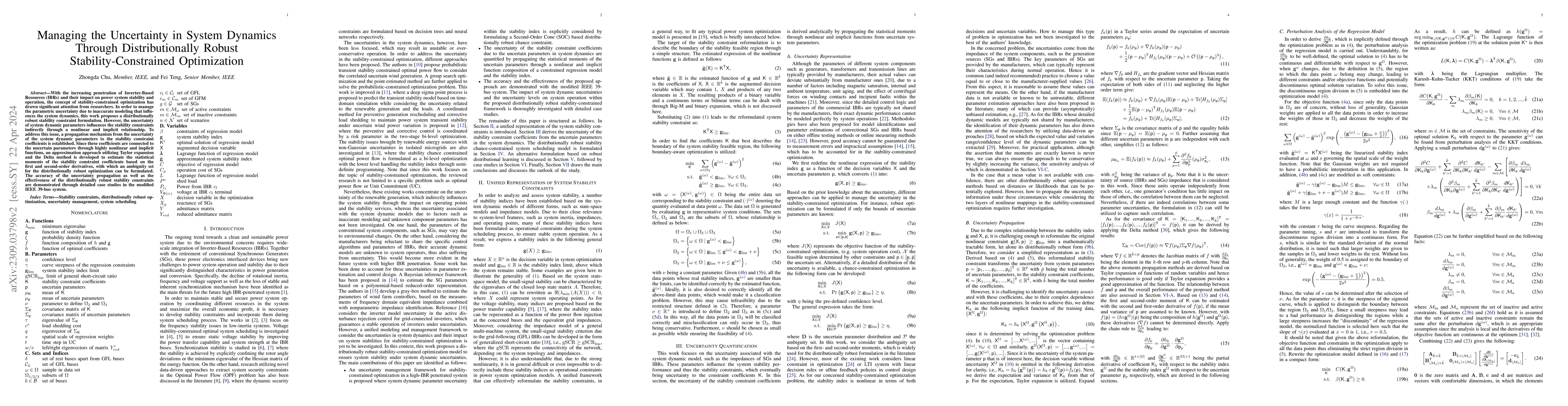 Thumbnail for Managing the Uncertainty in System Dynamics Through Distributionally
  Robust Stability-Constrained Optimization